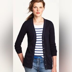 J. Crew Perfect Fit Silhouette Mixed-Tape Pocket Cardigan Black Sz Large